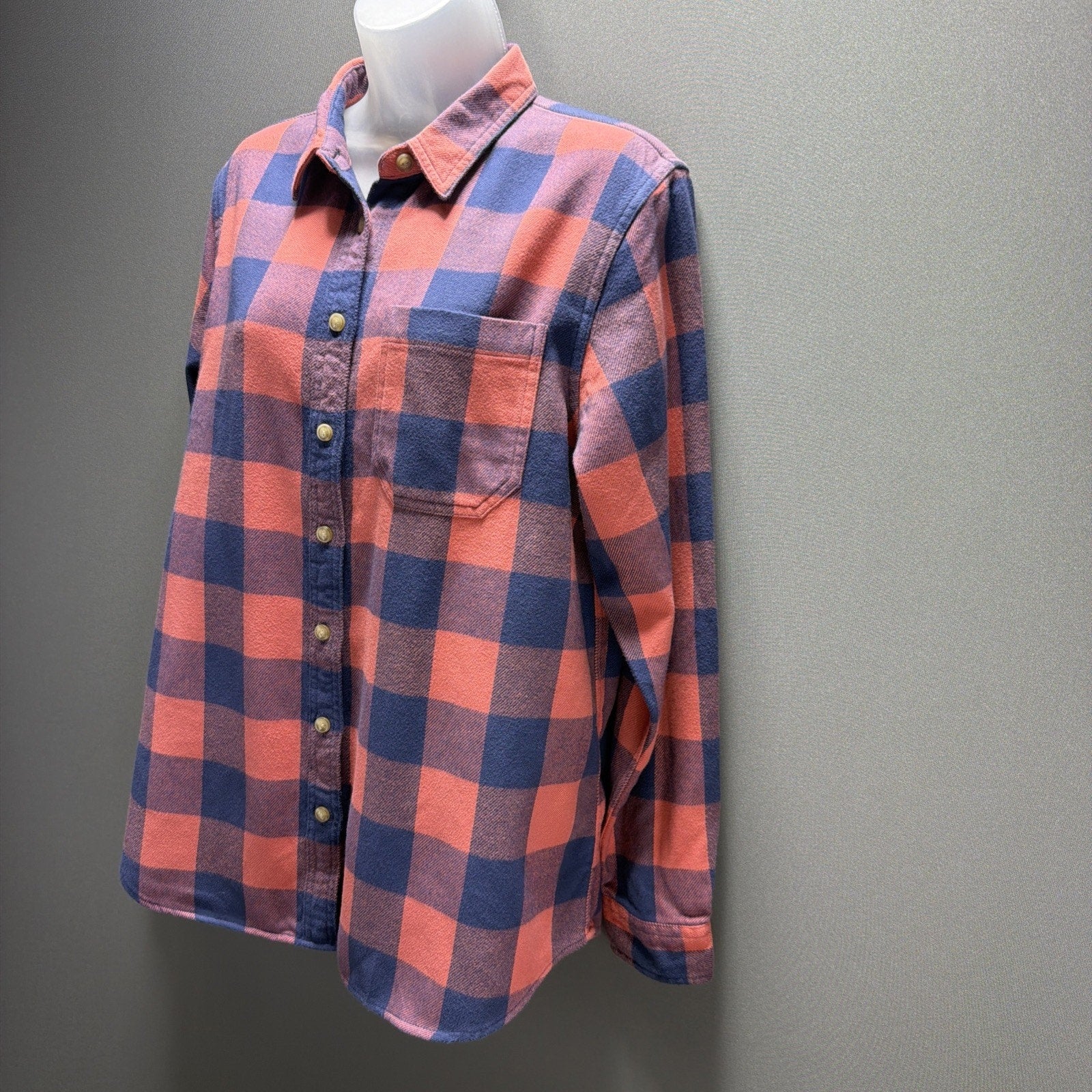 LL Bean Shirt Womens M Long Sleeve Button Down Organic Flannel Tunic NWT
