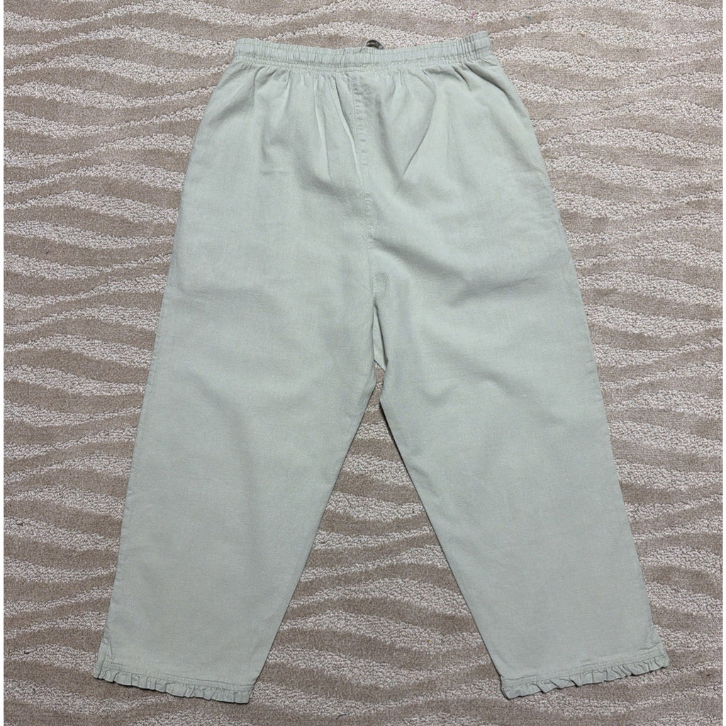 Vintage Capacity Linen Drawstring Crop Capri High Rise Pants Ruffle Hem SZ S