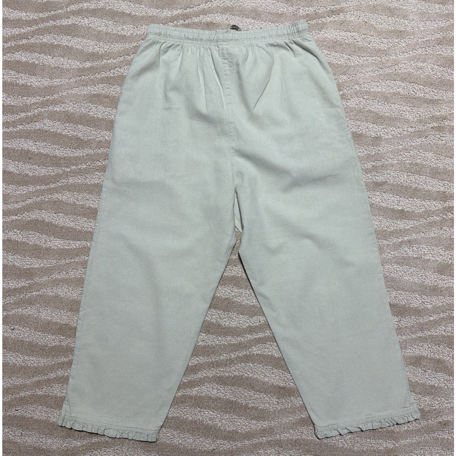 Vintage Capacity Linen Drawstring Crop Capri High Rise Pants Ruffle Hem SZ S
