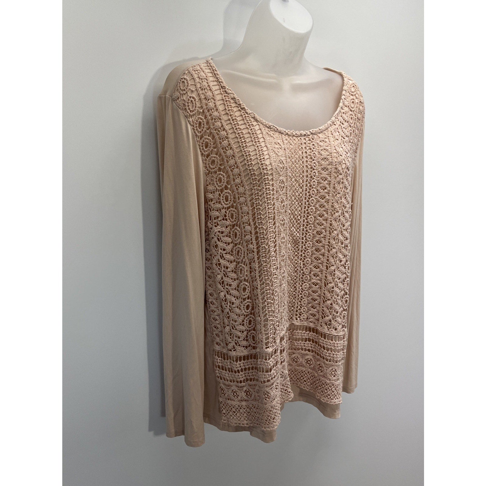 Chico's Women Knit Top Shirt Blouse Size 2 Lola Lace Two-In-One Lace