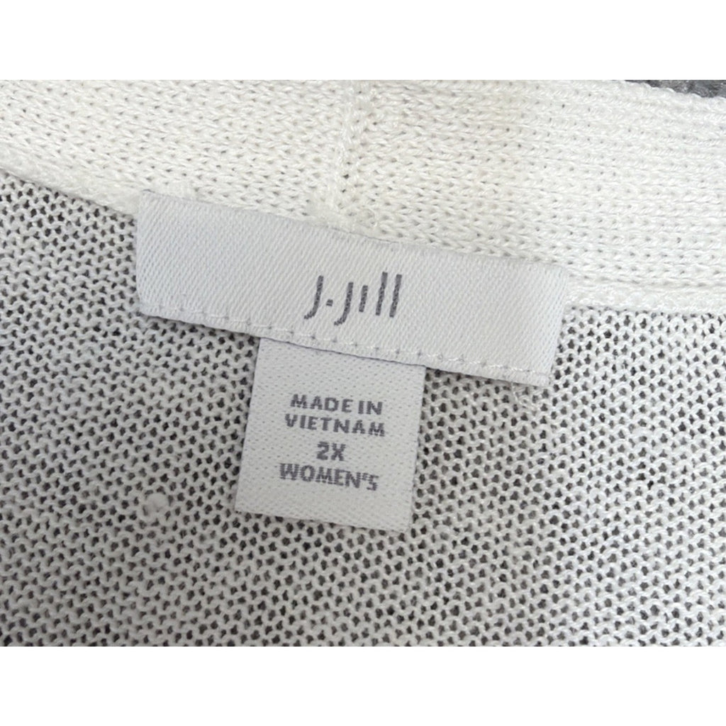 J. Jill Linen Women's White Open Front Knit Cardigan Size 2X Minimalist Casual