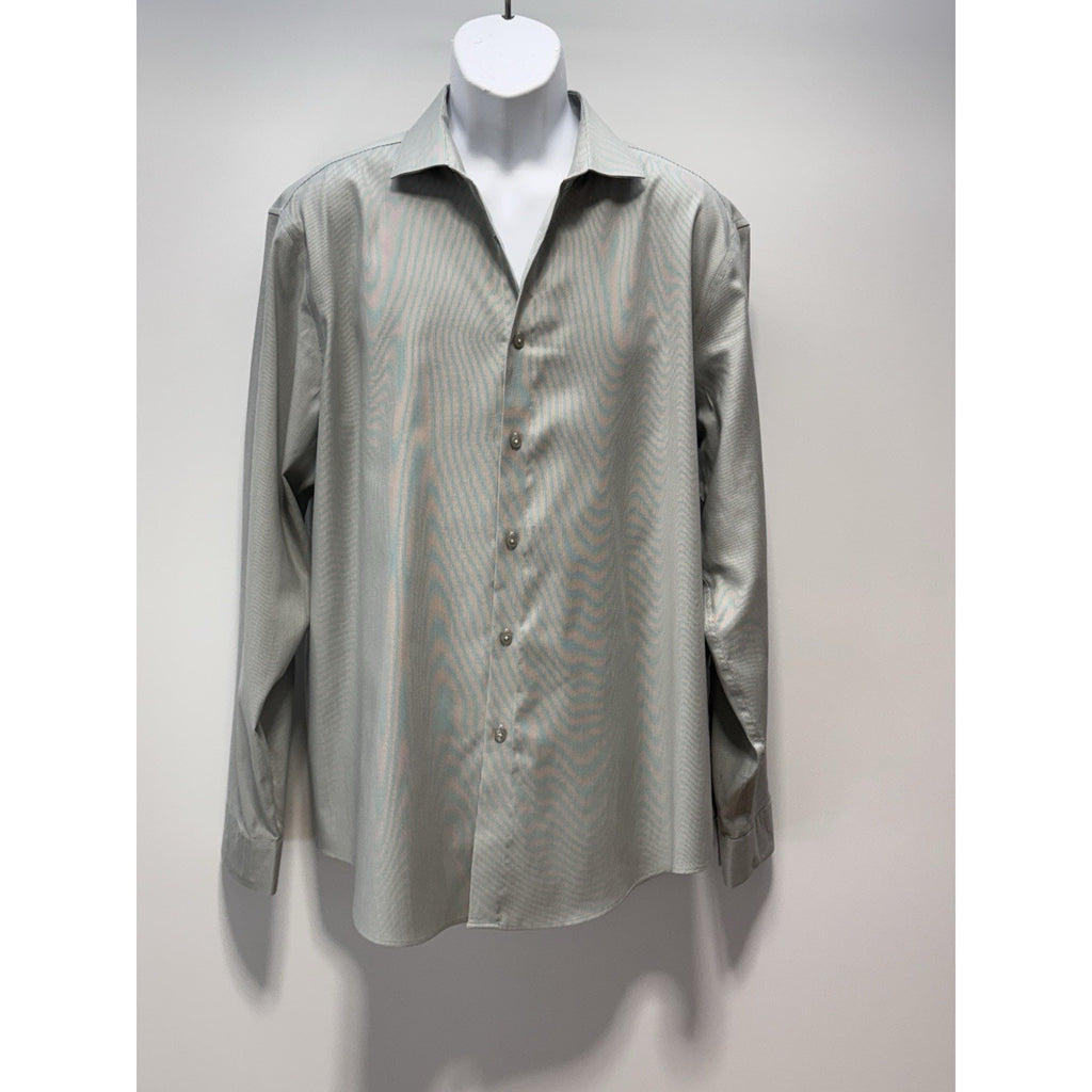 Calvin Klein Steel Grey Slim Fit Stretch Striped Button-Up Long Sleeve Shirt XL