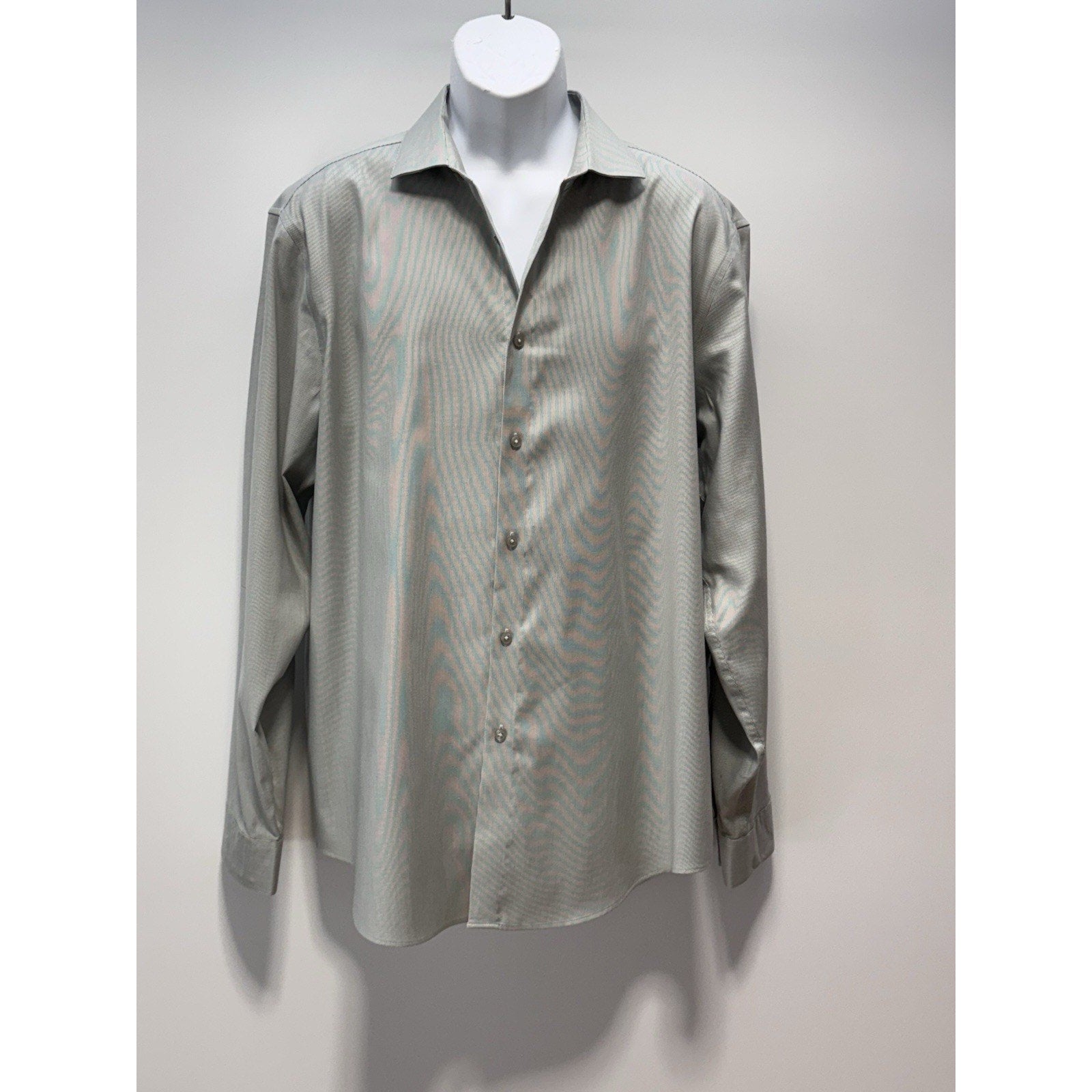 Calvin Klein Steel Grey Slim Fit Stretch Striped Button-Up Long Sleeve Shirt XL