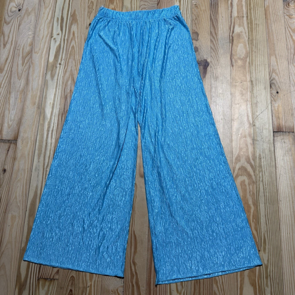 Entro Womens L Turquoise Metallic Crinkle Wide Leg Palazzo Pants Made USA