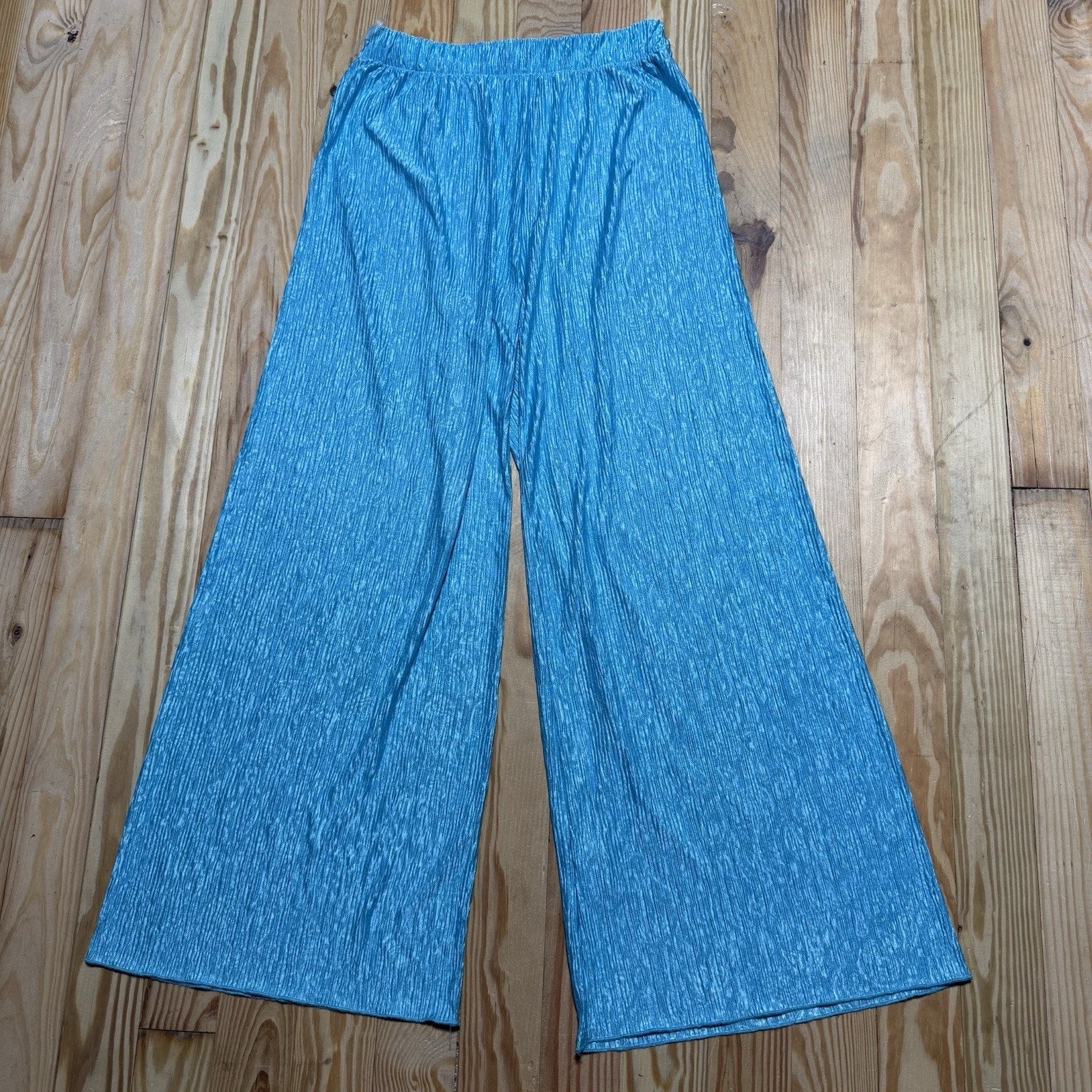 Entro Womens L Turquoise Metallic Crinkle Wide Leg Palazzo Pants Made USA