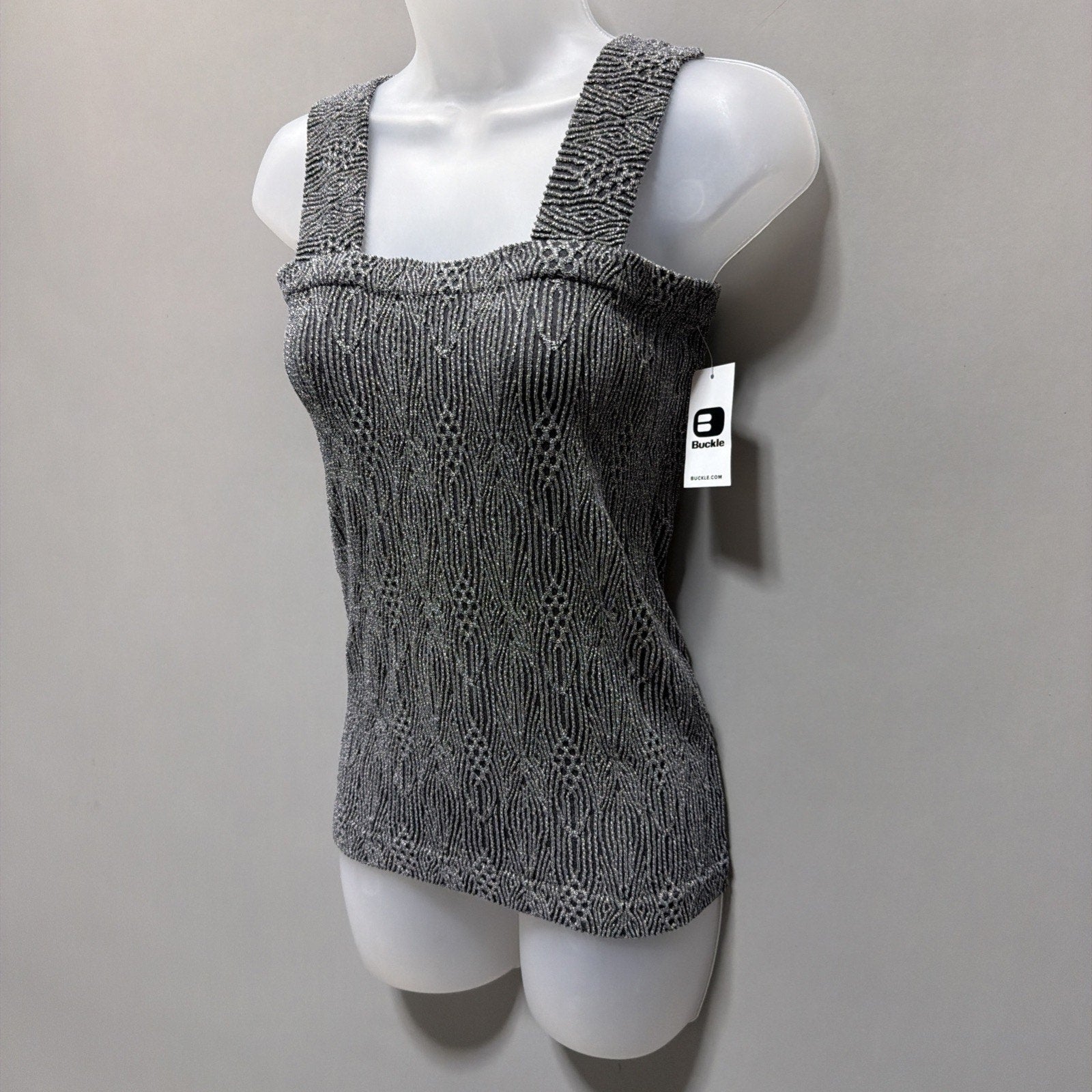 BKE Core Fitted Tank Womens M/L Gray Square Neck Textured Stretch Sleeveless NWT