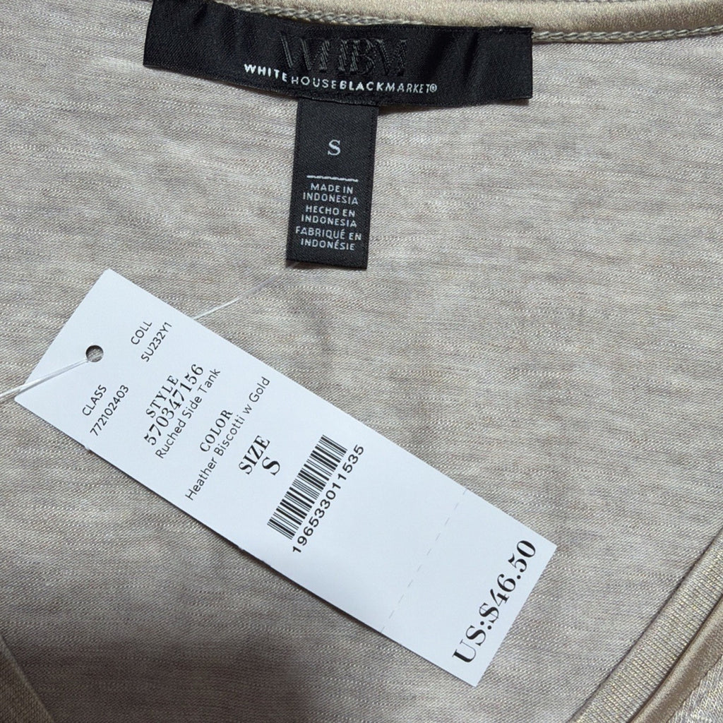 NWT White House Black Market Ruched Side Tank Small Heather Biscotti W Gold