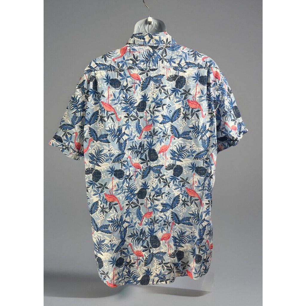 Izod Saltwater Tropical Shirt Adult XXL Blue Pink Flamingos Button Short Sleeve