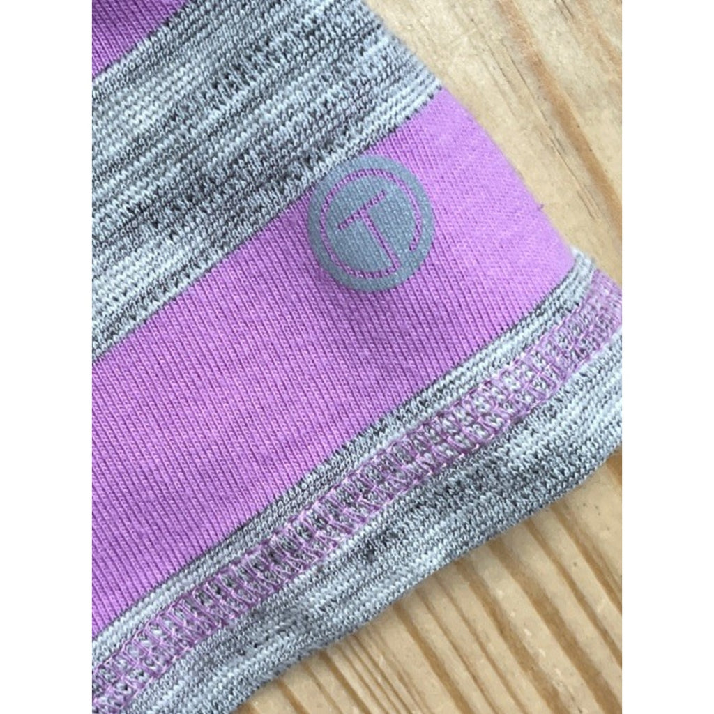 T by Talbots Women's Pink Grey Stripe Mock Neck Long Sleeve Pullover Size PS Top