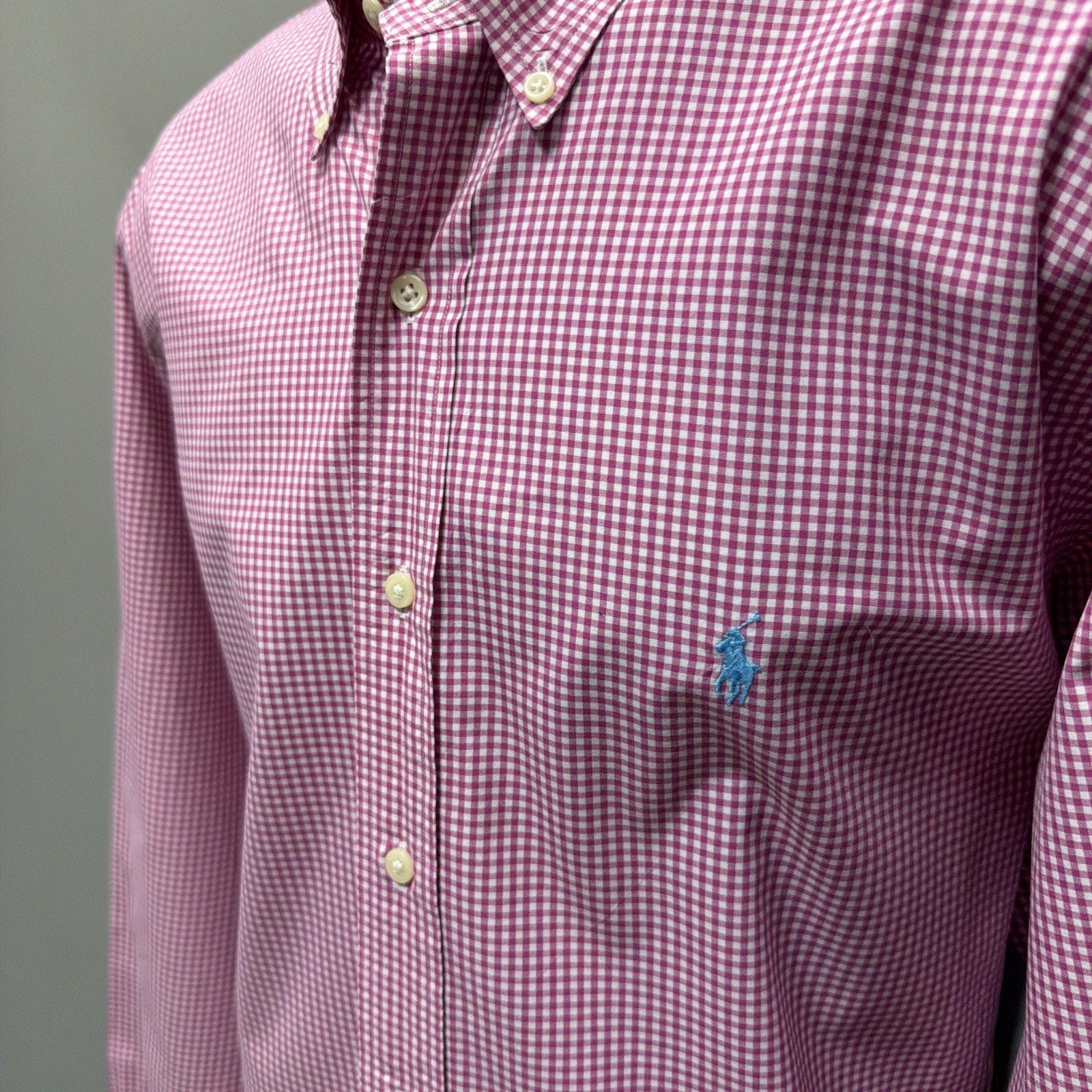 Men’s POLO Ralph Lauren Pink Gingham Oxford Button Down Shirt Sz XL 100% Cotton