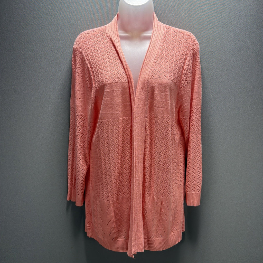 Croft Barrow Women PXL Cozy Pointelle Open Front Cardigan Long Sleeve Pink New