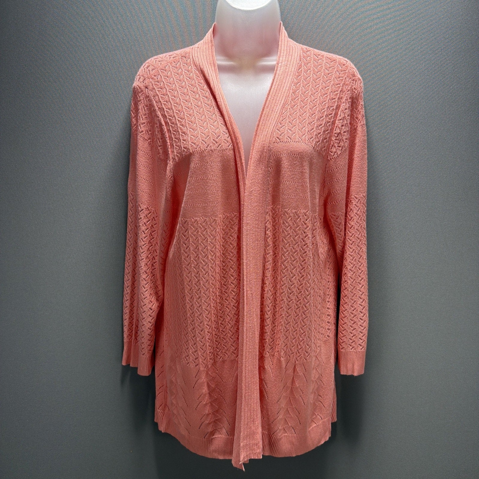 Croft Barrow Women PXL Cozy Pointelle Open Front Cardigan Long Sleeve Pink New