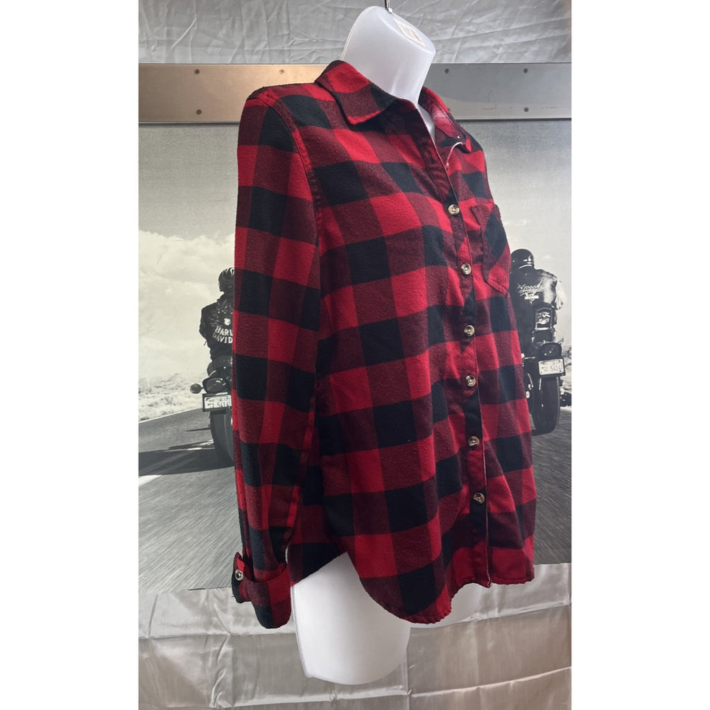 Maurices Black & Red Cabin Plaid Boyfriend Tunic Shirt~Size X-Small