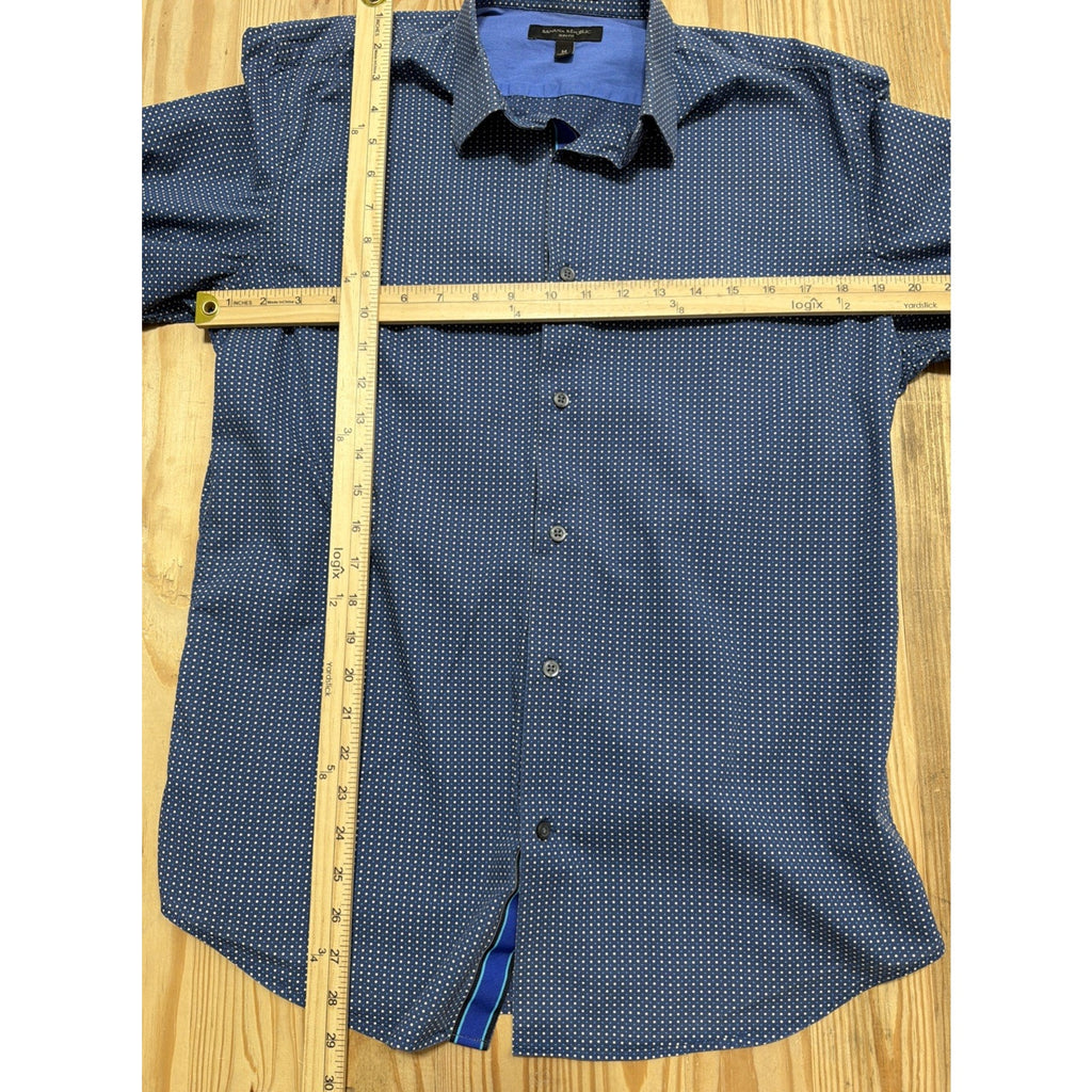 Banana Republic Sz Medium Blue Geo Slim Fit Long Sleeve Shirt Stretch EUC