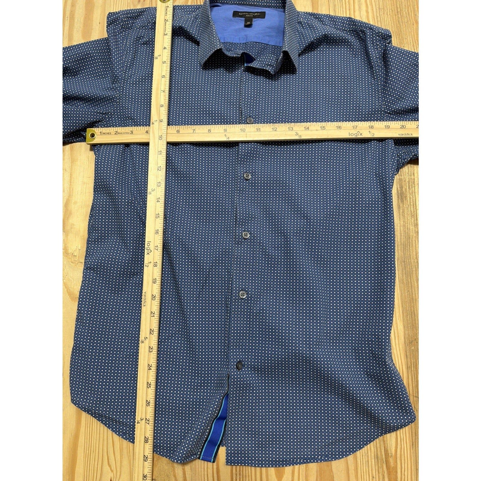 Banana Republic Sz Medium Blue Geo Slim Fit Long Sleeve Shirt Stretch EUC