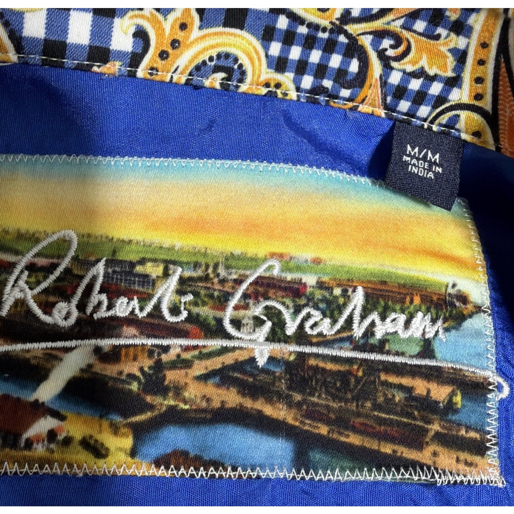 Robert Graham Shirt M White Windowpane Flip Cuff Embroidered Button Up Mens