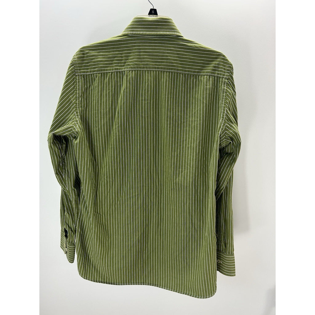 American Eagle Shirt Men's Long Sleeve Striped Casual Button Up Oxford Green M.