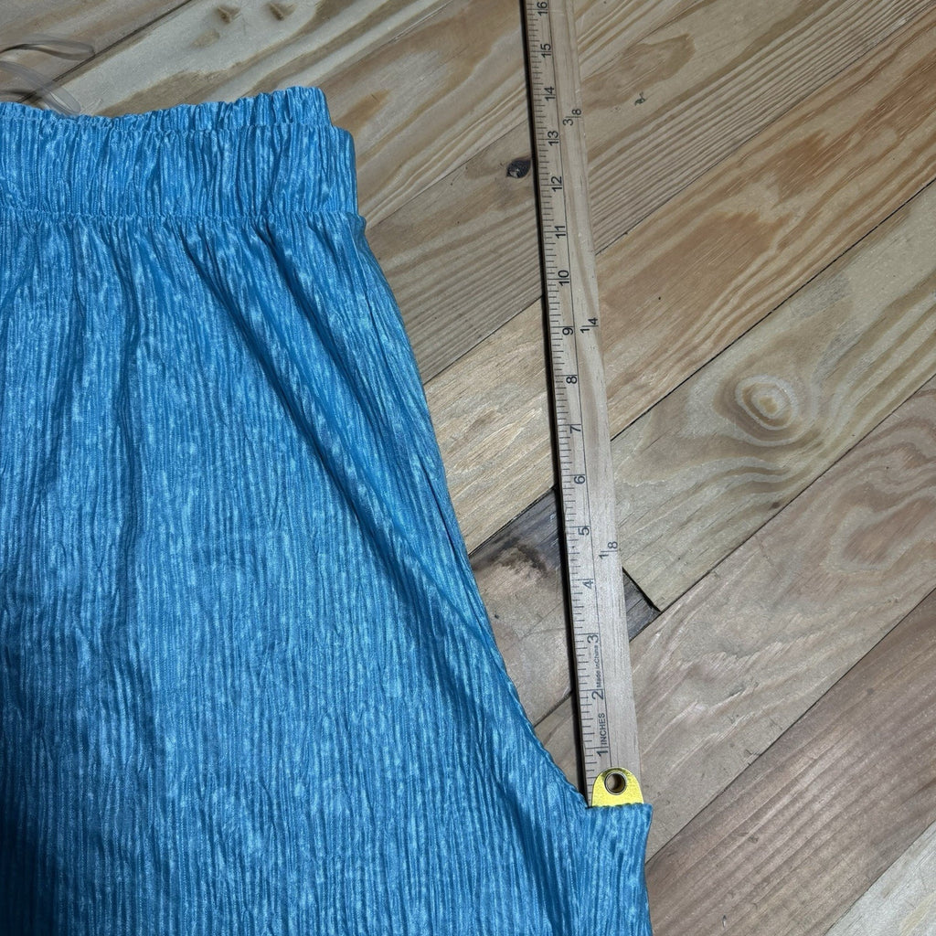Entro Womens L Turquoise Metallic Crinkle Wide Leg Palazzo Pants Made USA