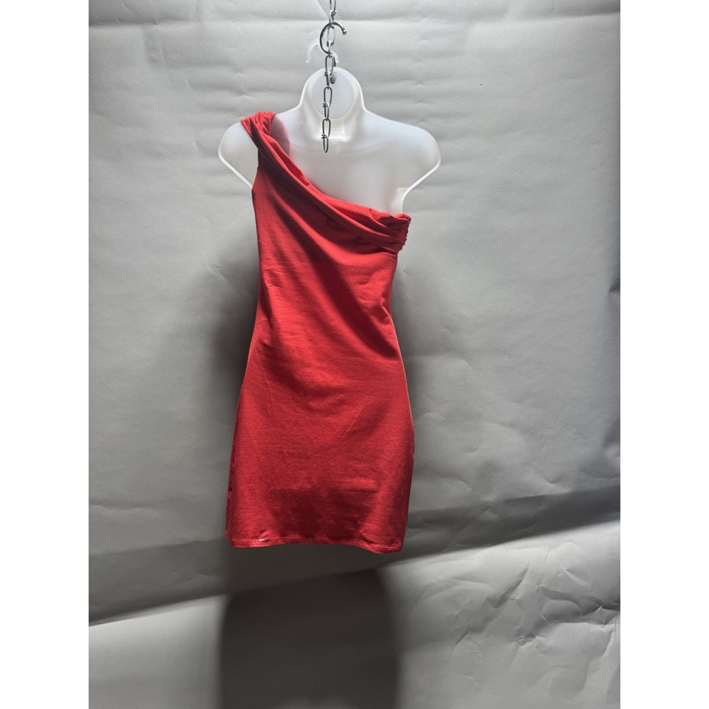 VS Bra Tops Red One Shoulder Bodycon Dress Built-In Bra Stretch Size S
