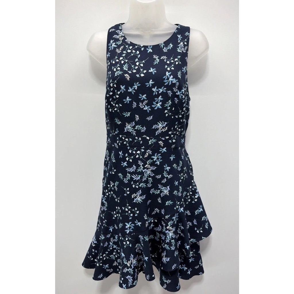 Banana Republic Navy Blue Floral Strap Ruffle Hem Sheath Dress Sz 8 Petite