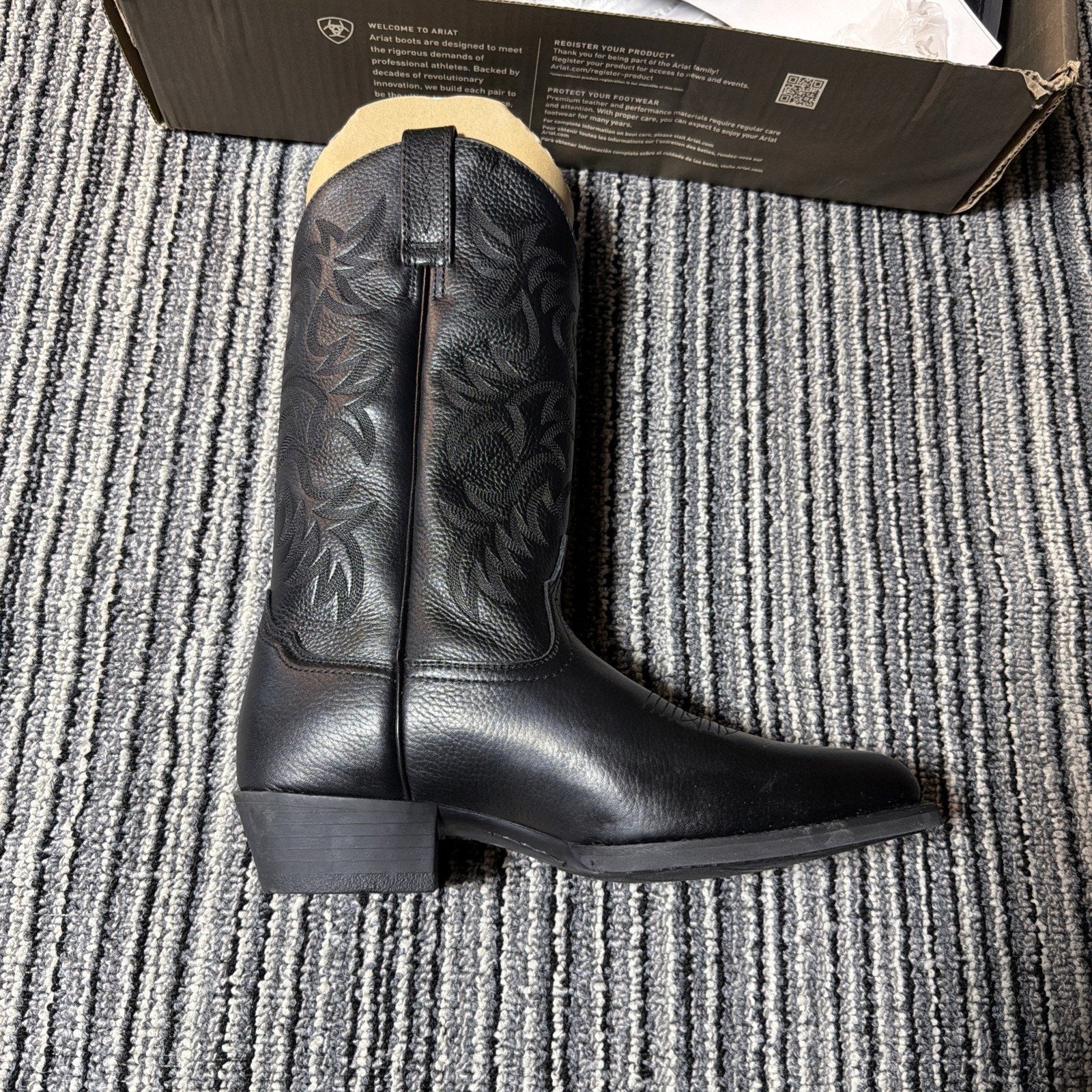 ARIAT Heritage Western R-Toe Black Deertan Leather Boots 10002218 Mens 9D