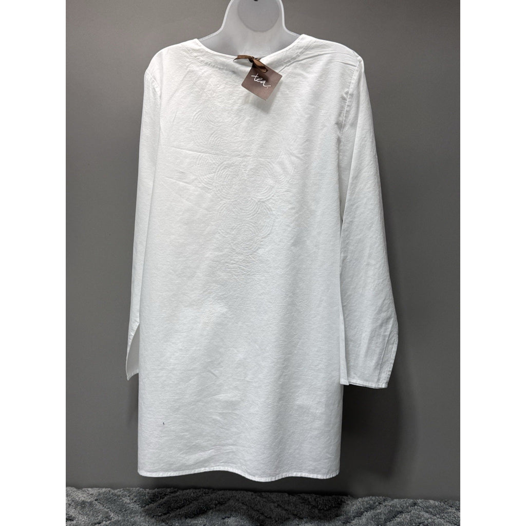 Tea White Gray Embroidered Linen Tunic Top Side Slits Women’s Size X-Large Boho