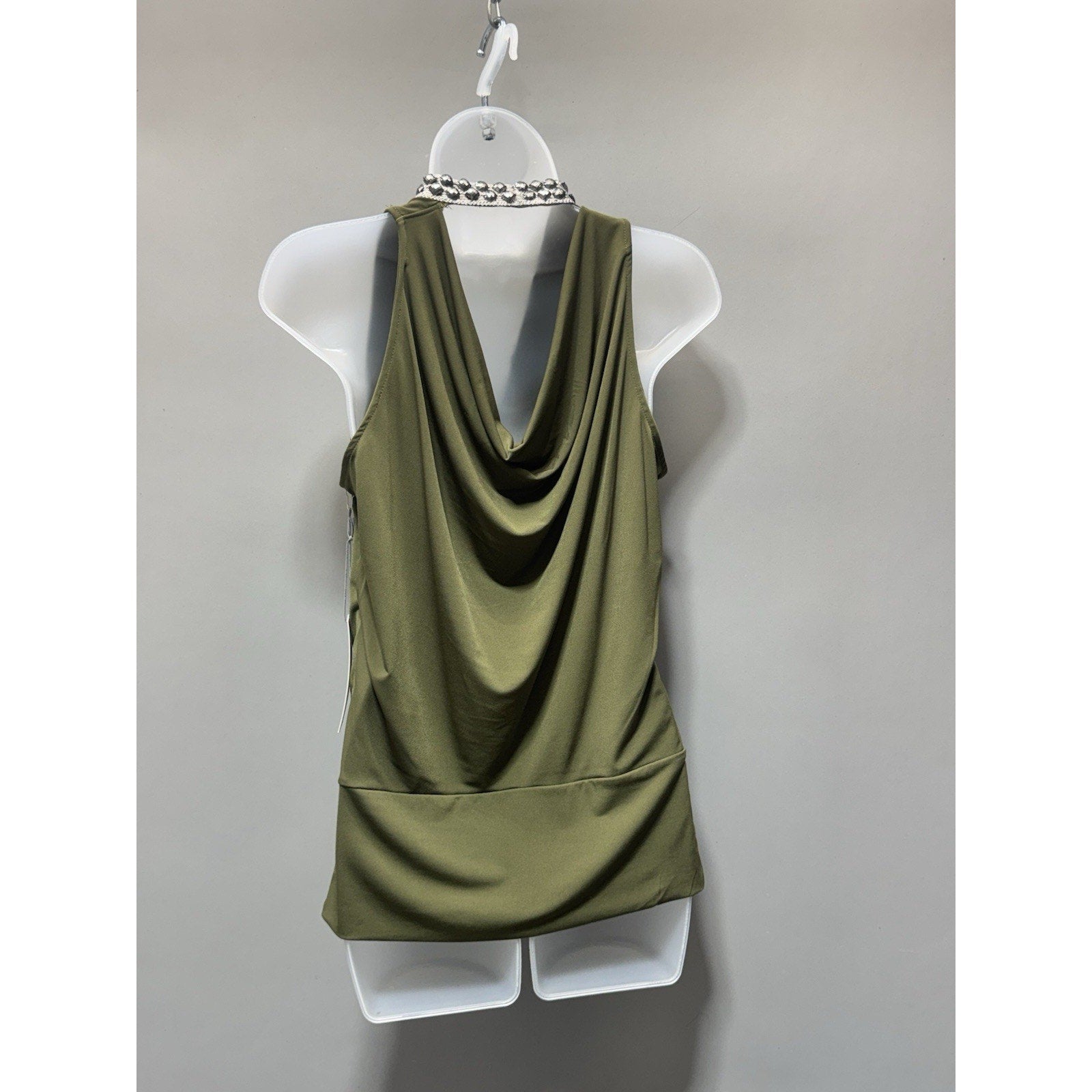 Jennifer Lopez Top Womens Small Olive Green Cowl Neck Embellished Sleeveless New