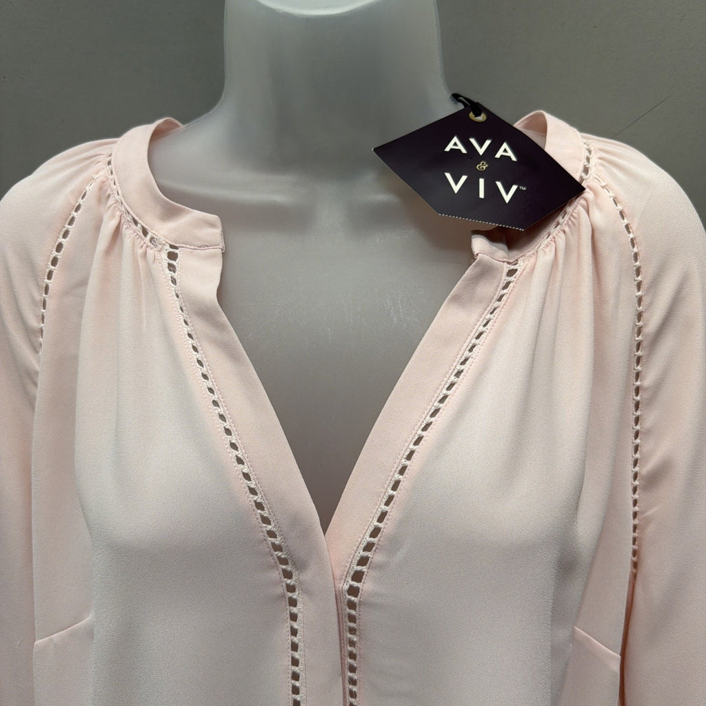 AVA & VIV Pink Long Sleeve Button Down Blouse Women’s Plus X Boho Semi Sheer NWT