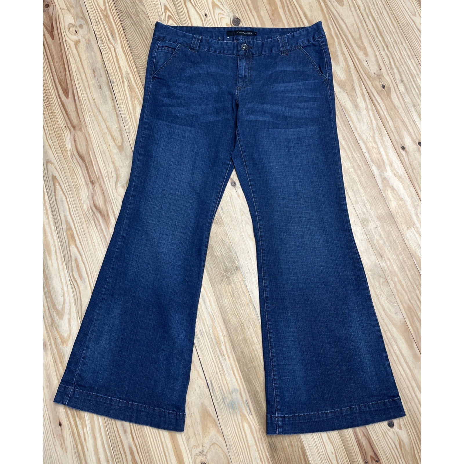Calvin Klein Womens Flared Denim Jeans Y2K 90s Slim Trousers Pants Size 16