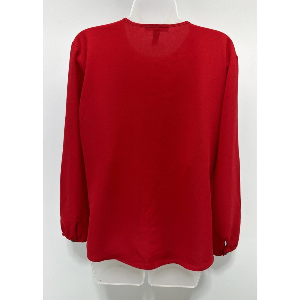 LAUREN RALPH LAUREN red polyester blouse long sleeve size L