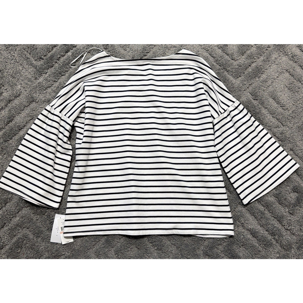 Women's Fever White&Navy Striped Rose Embroidered French Terry Shirt 2X New