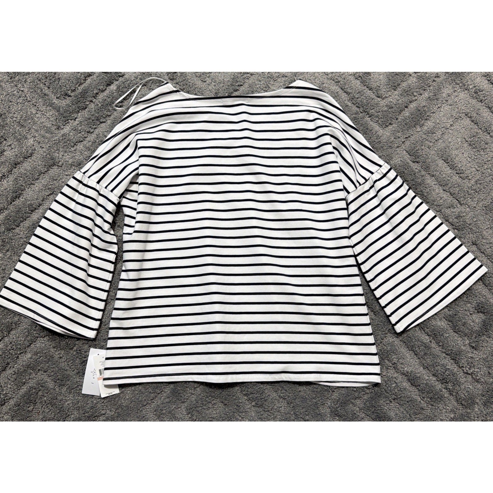 Women's Fever White&Navy Striped Rose Embroidered French Terry Shirt 2X New