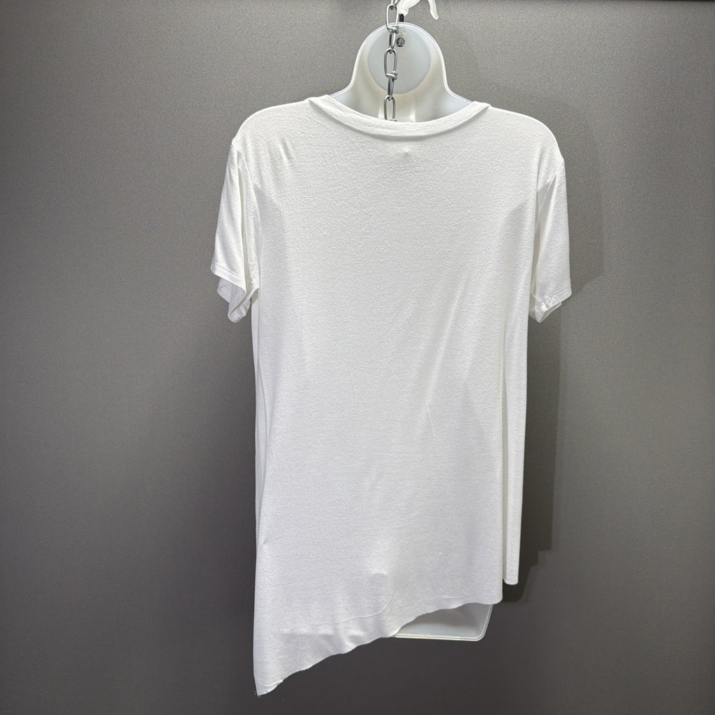 Derek Heart Womens M Short Sleeve Scoop Neck Asymmetrical T Shirt White Stretch