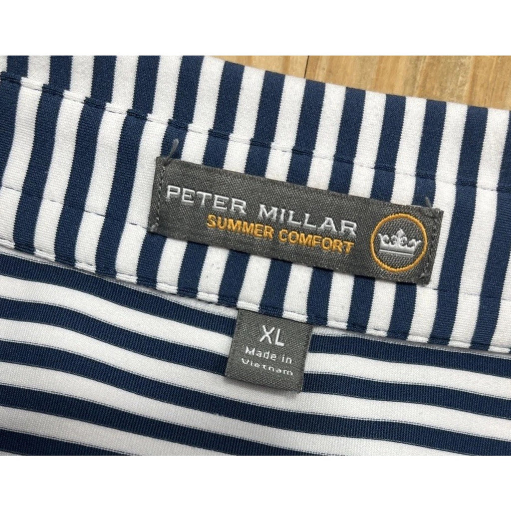 Peter Millar Summer Comfort Shirt Men's XL Blue White Striped Polo Stretch