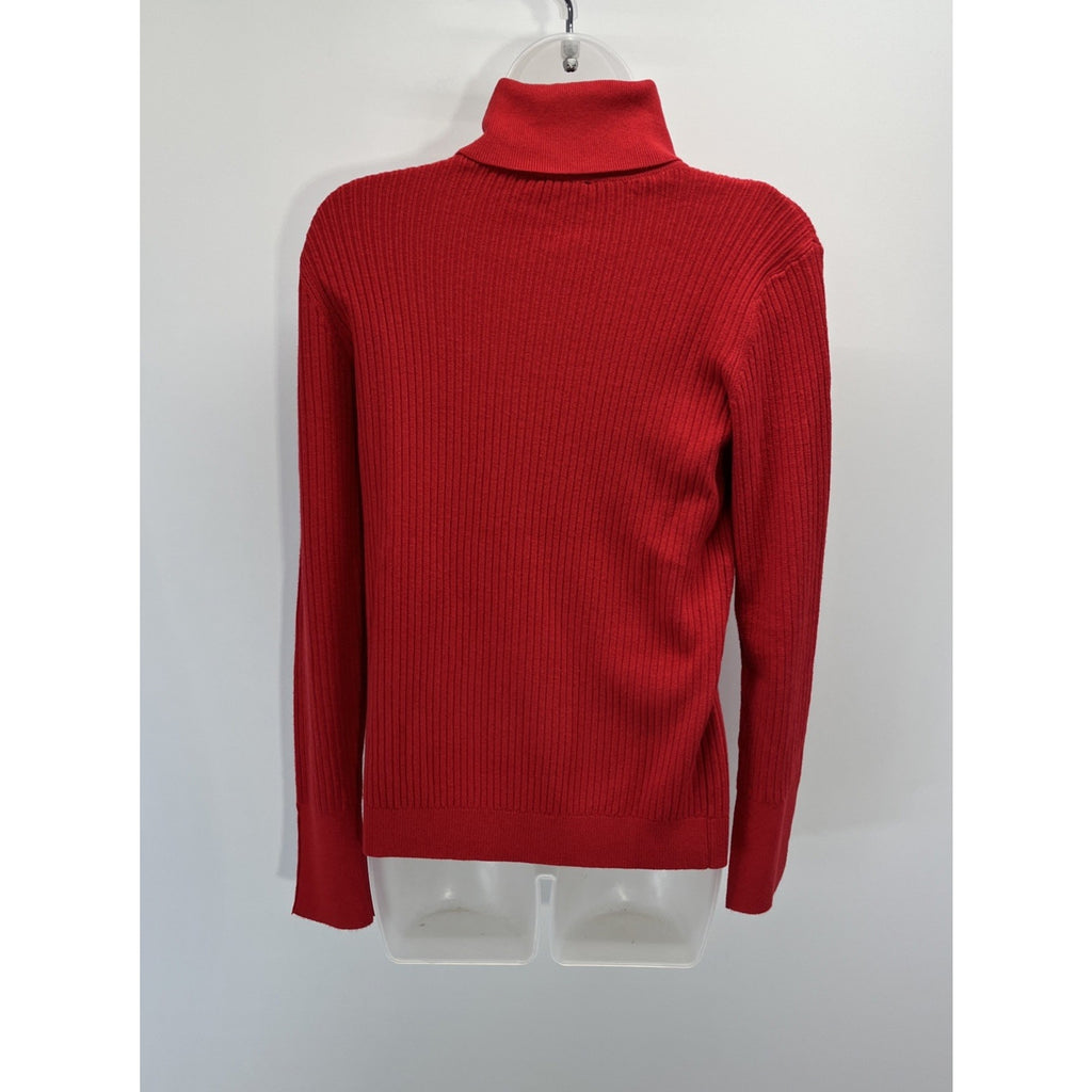 TALBOT'S Red Sweater Long Sleeves & Buttons Turtleneck Ribbed Knit Stretch S