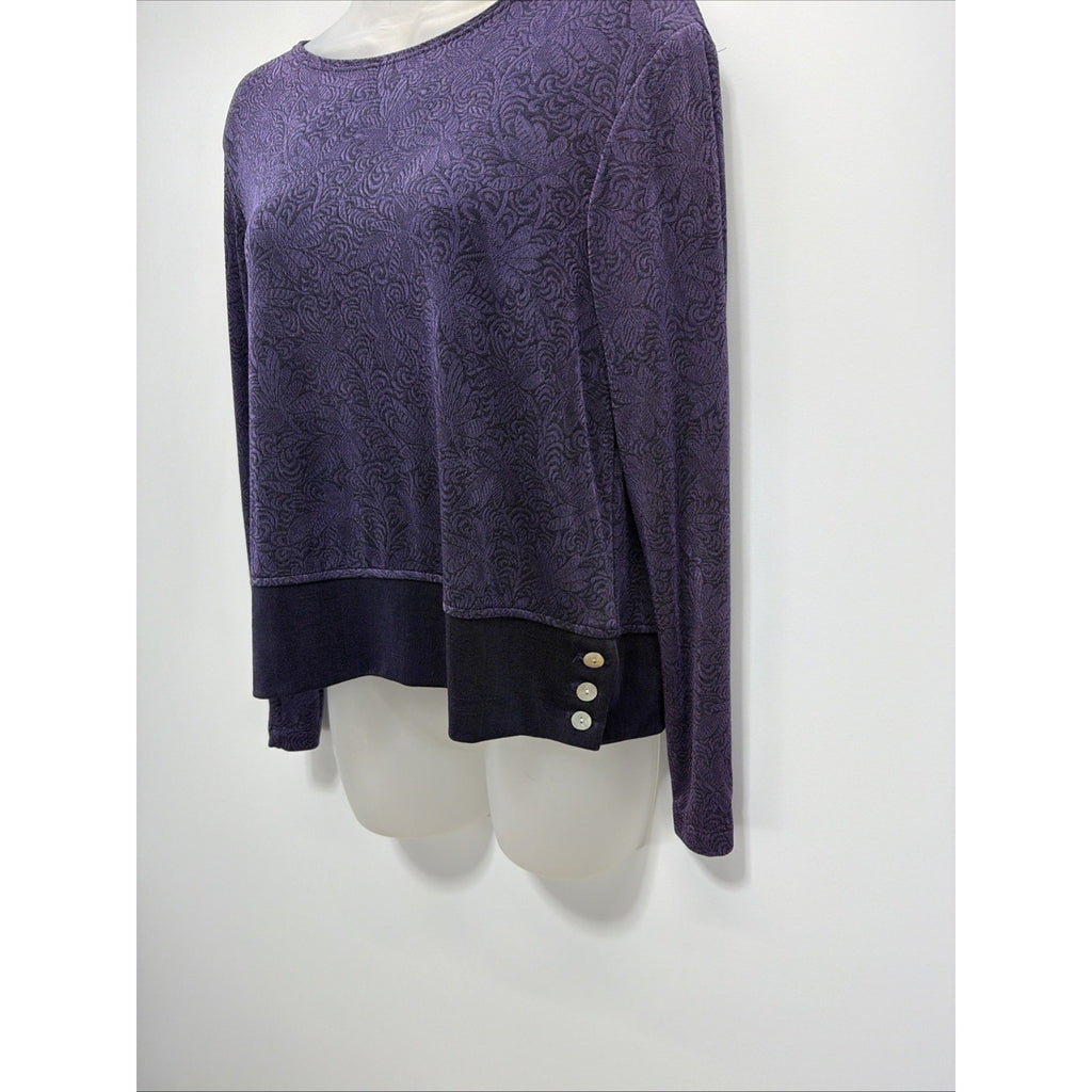 NWT Coldwater Creek Travel Knit Womens Top Size PM Purple Floral Long Sleeve