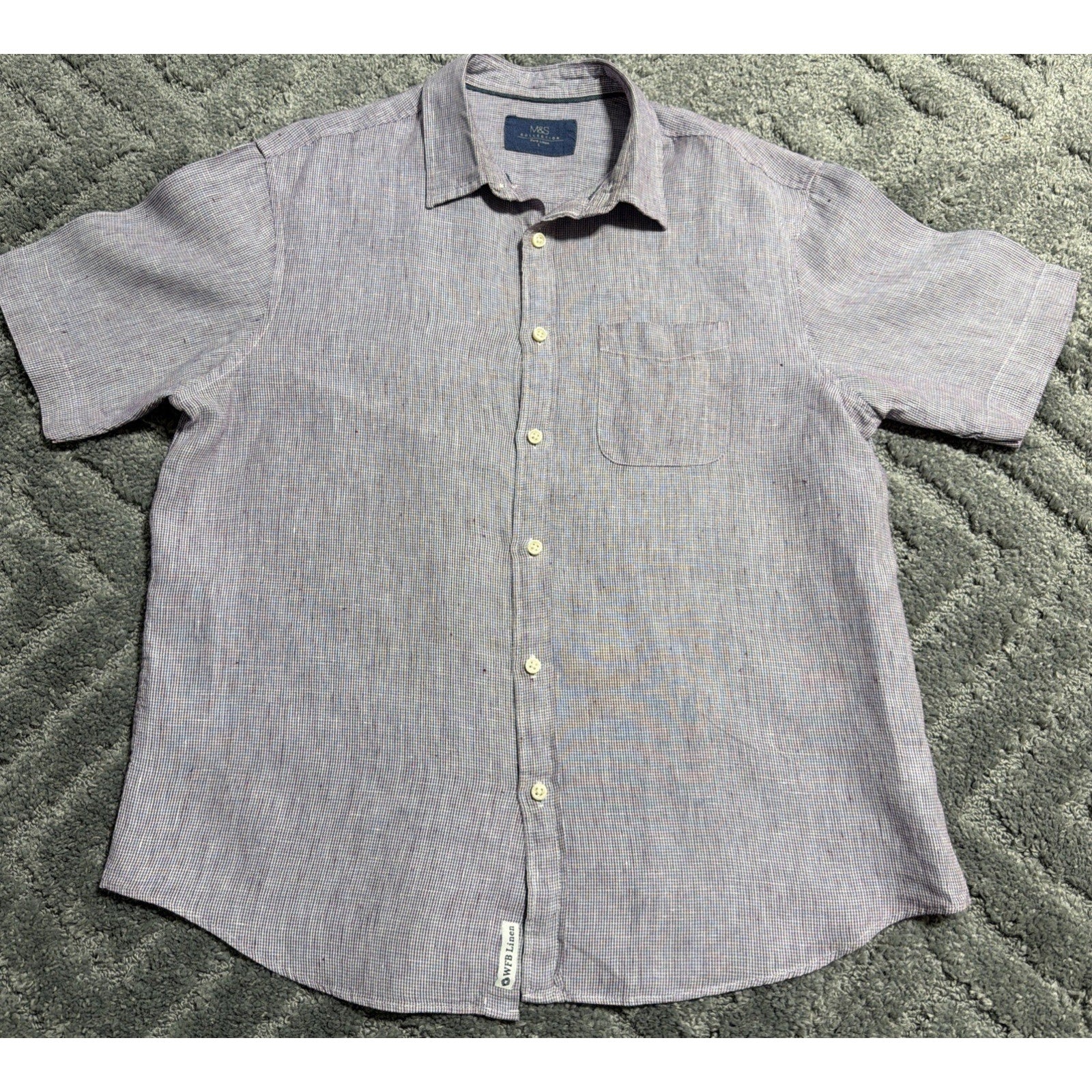 M&S Collection Pure Linen Mens L Shirt Purple Button Collared Preppy Casual