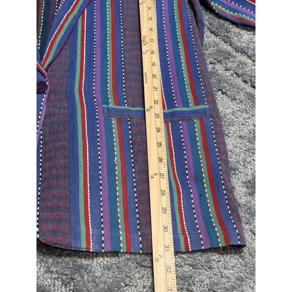 ANGELIQUE Blue Striped Blazer Jacket Shoulder Pads Women’s Size M Vintage 90's