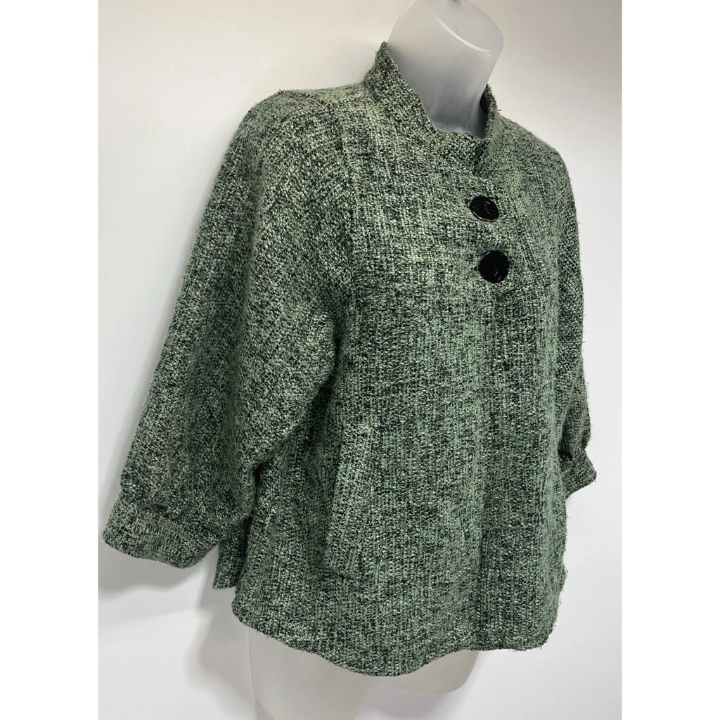 CMC Womans Sweater Cardigan Green Detail Woven Knit USA Made Size XS