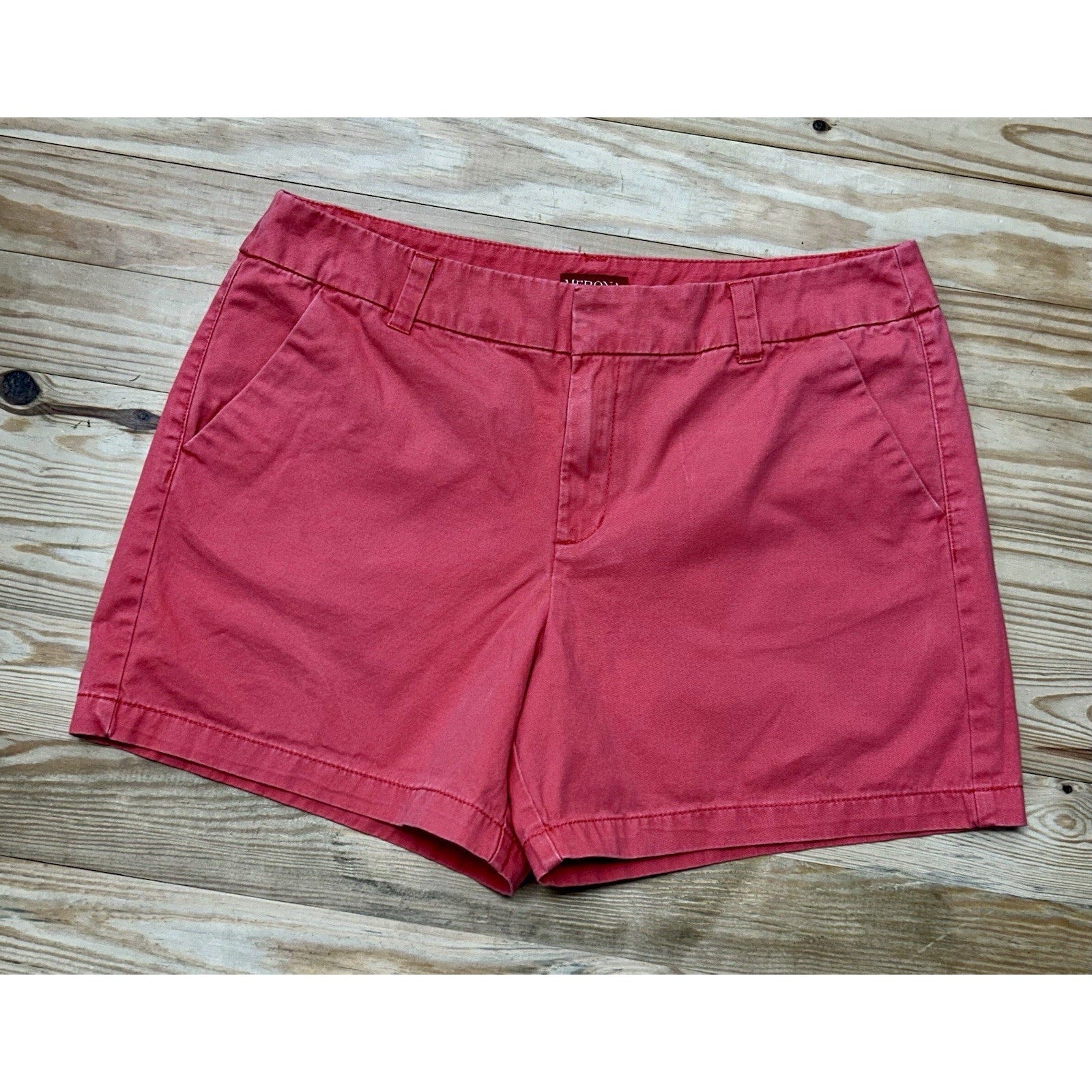 Merona Womens Shorts 14 Chino Pockets Actual Size 35x15 Inseam 5” Coral Colored