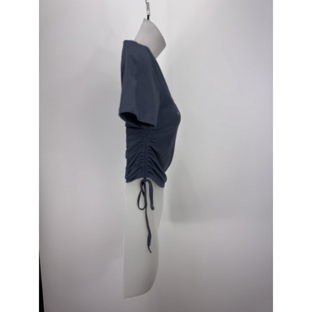 KISS Band T-Shirt Women’s Size X-Small Short Sleeve Gray Red Cinch Tie On Sides