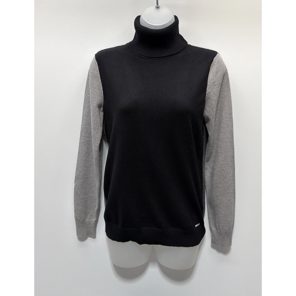 Calvin Klein Womens Gray Colorblock Contrast-Sleeve Turtleneck Sweater Sz S