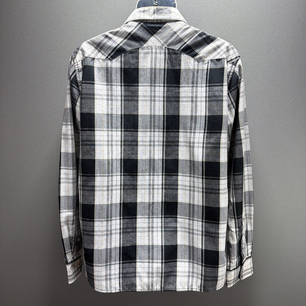 Levi's Men's Size Medium Modern Fit Pearl Snap Shirt Plaid Gray White Black