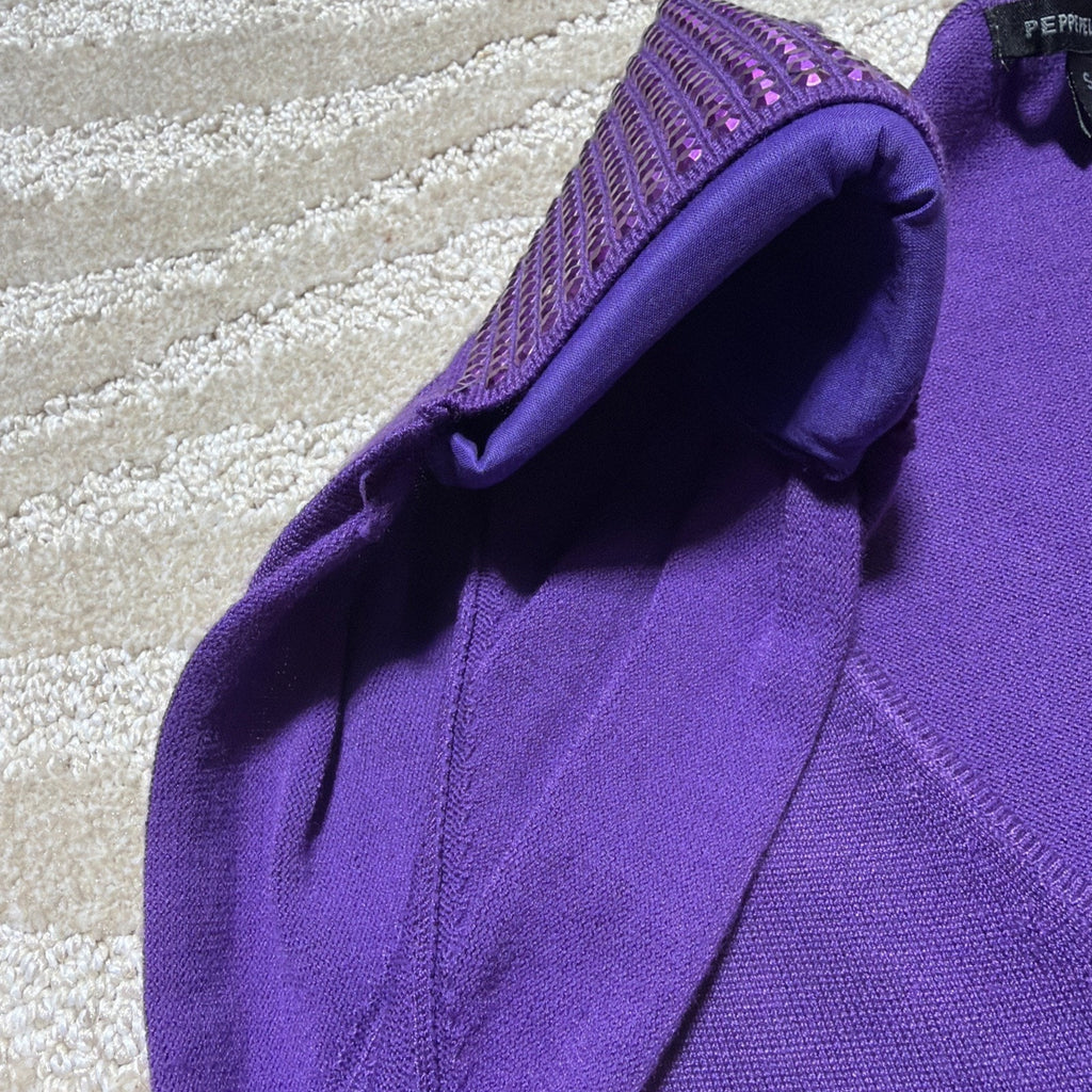 Peppe Peluso Womens S Knit Bodycon Sheath Dress Purple Embellished Shoulder NWT