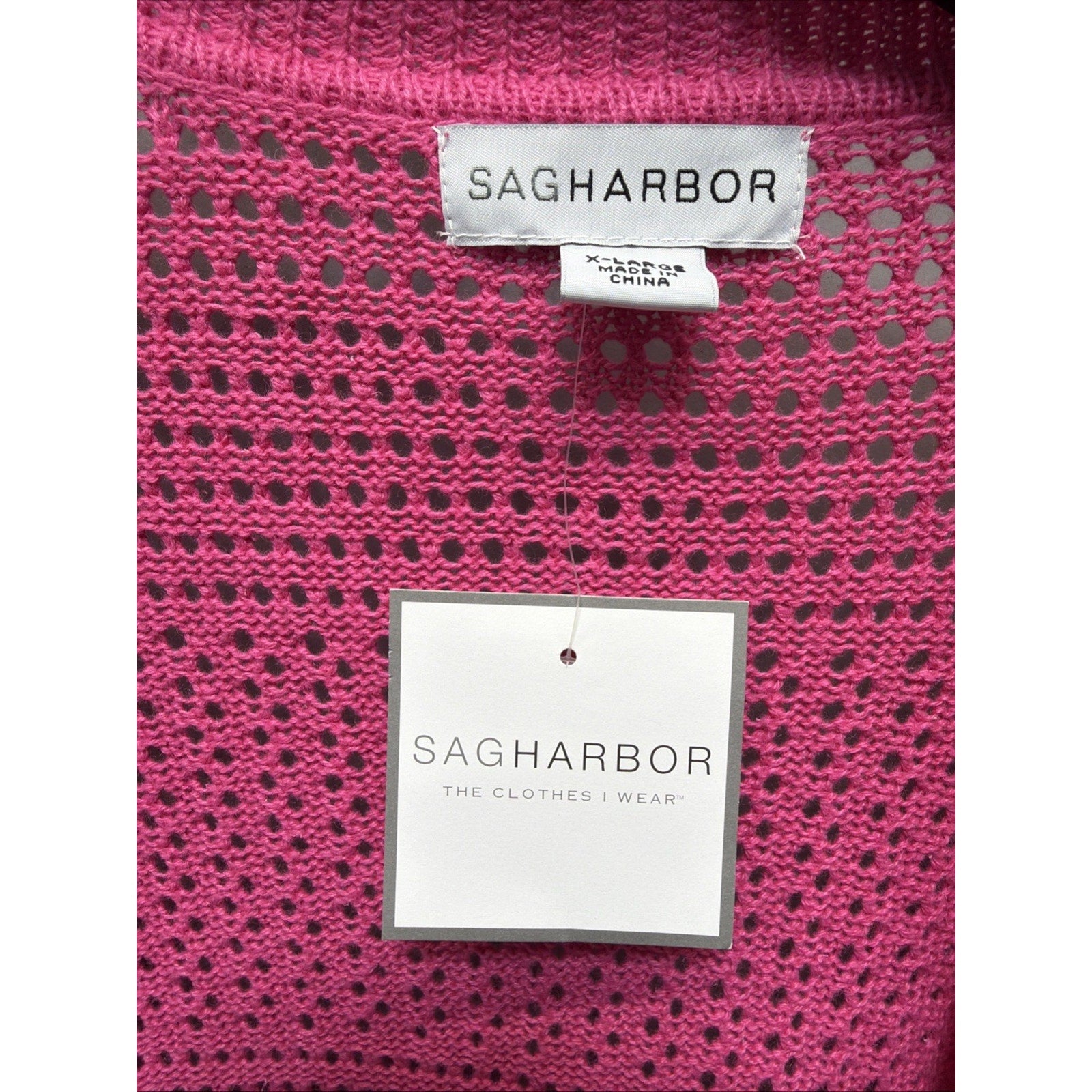 NEW Sag Harbor Size XL Open Knit Paradise Cardigan Sweater Jacket Fuchsia