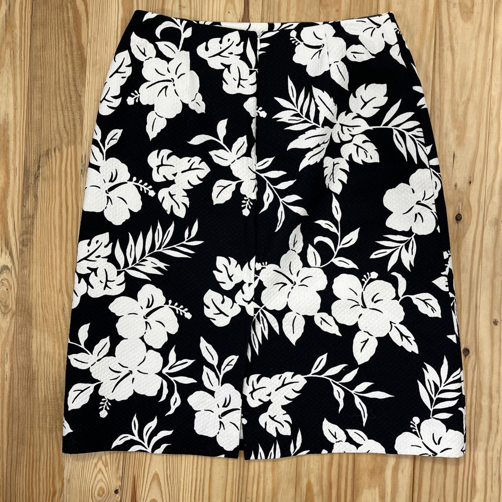 Talbots Floral Print Pencil Skirt Black White Mid Rise Workwear Women's Size 6