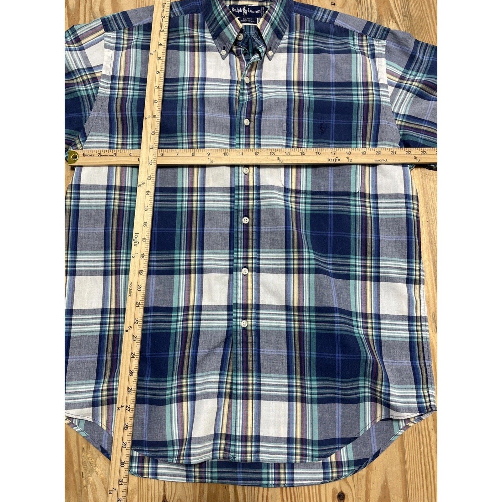 ralph lauren mens shirt medium Blaire 100% cotton Plaid Classic Preppy
