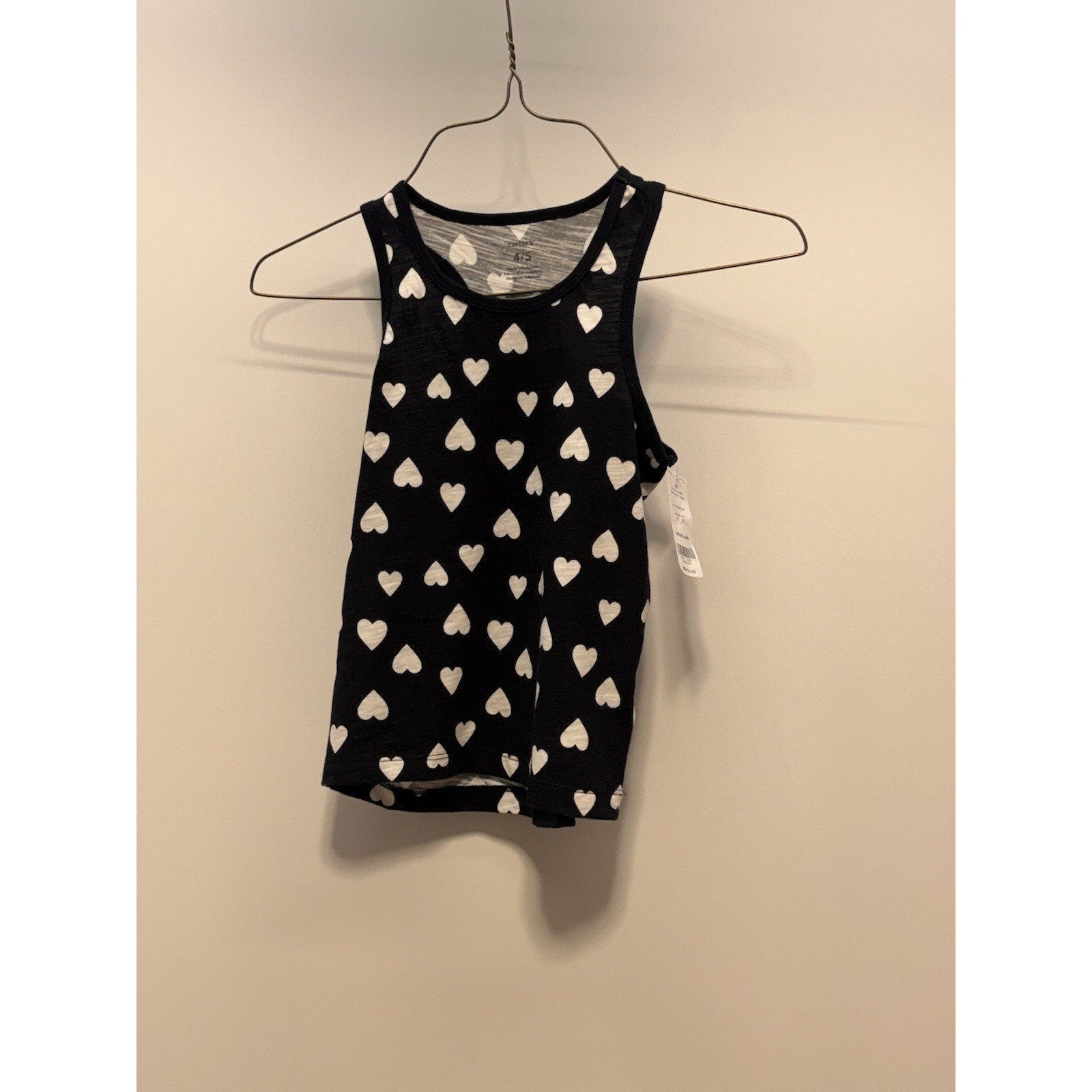 Carter's Black With White Hearts Tank Top Girls Size Small 4/5 New With Tags