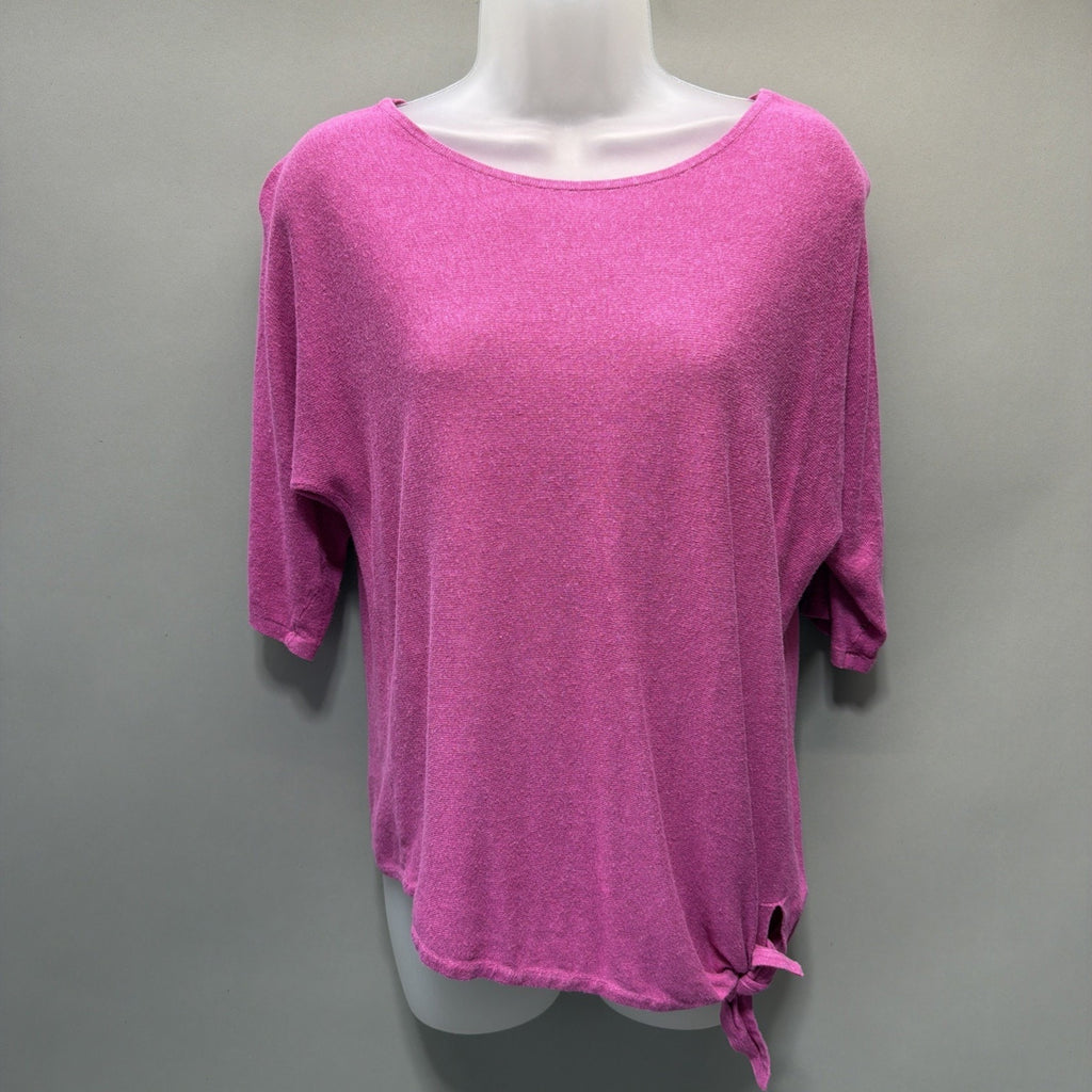 J.JILL Women's 3/4 Sleeve Circle Neck Linen Blend Top S Fuchsia