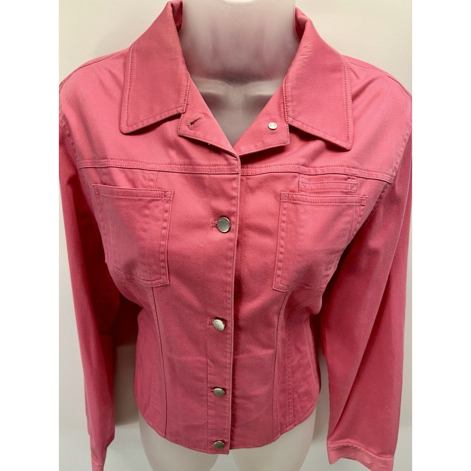 BARBIE STYLE! Jones New York SIGNATURE PINK denim jacket waist coat women Sz.M.